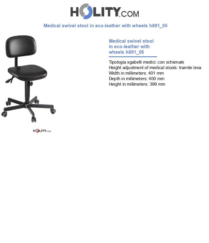 Medical swivel stool in eco-leather with wheels h891_05