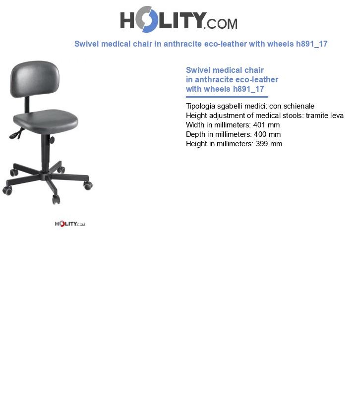 Swivel medical chair in anthracite eco-leather with wheels h891_17