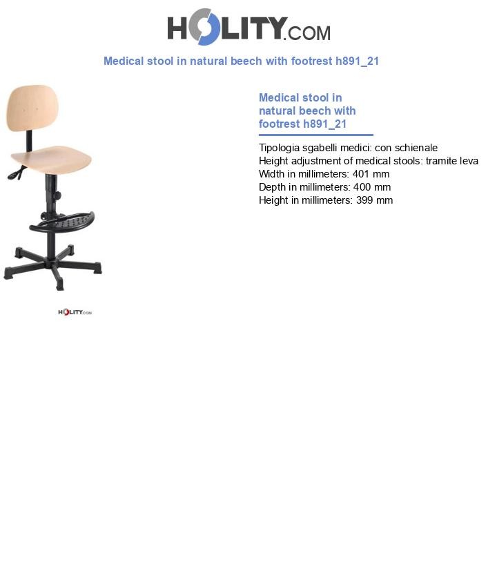 Medical stool in natural beech with footrest h891_21