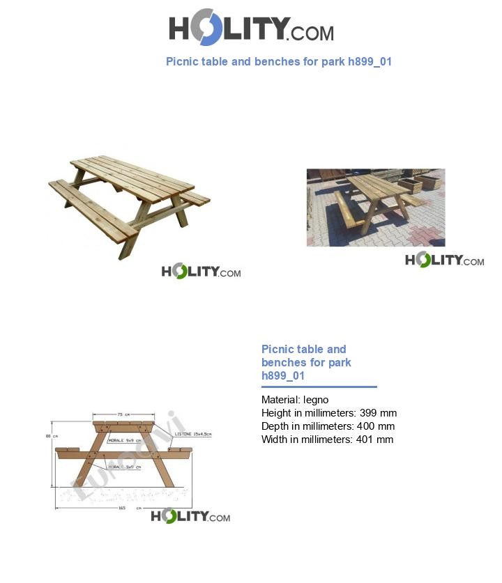 Picnic table and benches for park h899_01