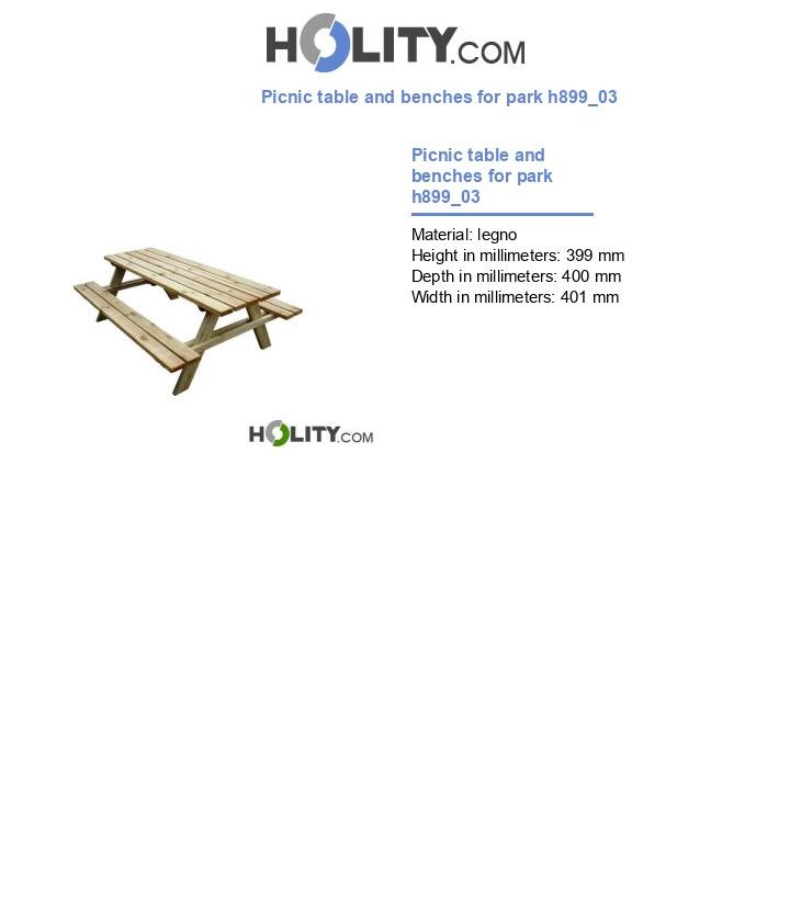 Picnic table and benches for park h899_03