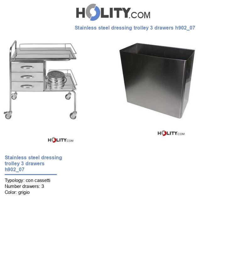 Stainless steel dressing trolley 3 drawers h902_07