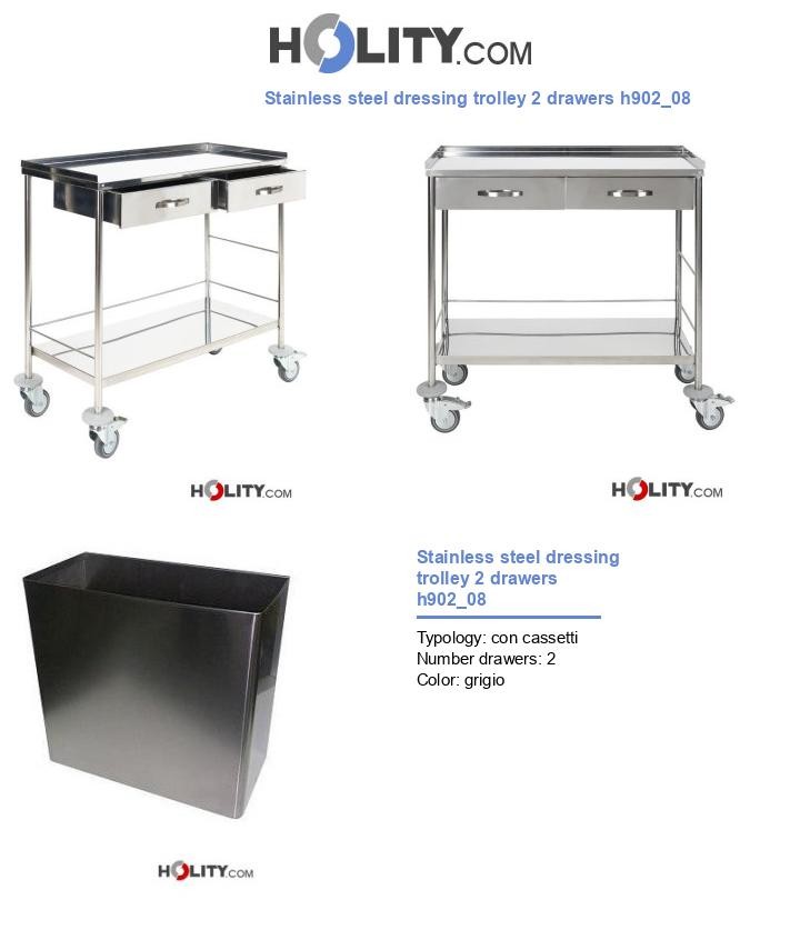 Stainless steel dressing trolley 2 drawers h902_08