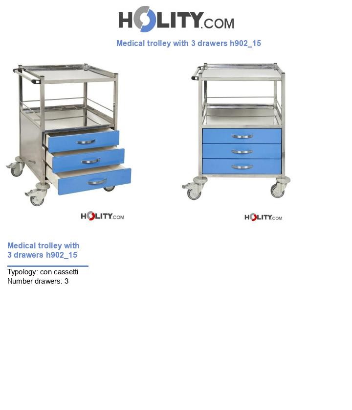 Medical trolley with 3 drawers h902_15