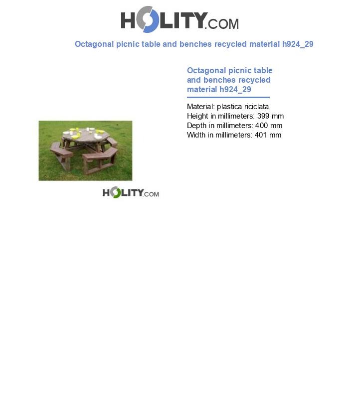 Octagonal picnic table and benches recycled material h924_29