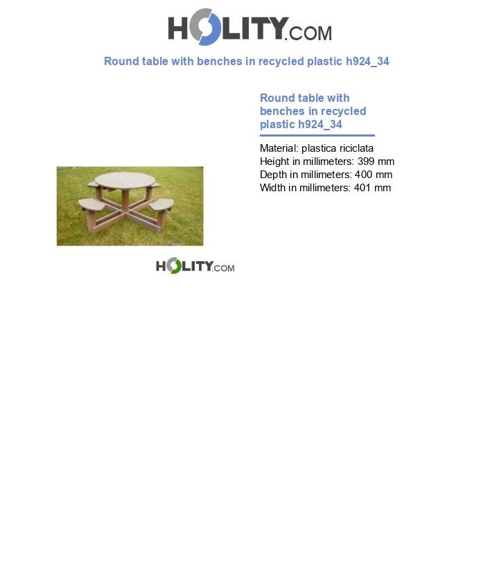 Round table with benches in recycled plastic h924_34