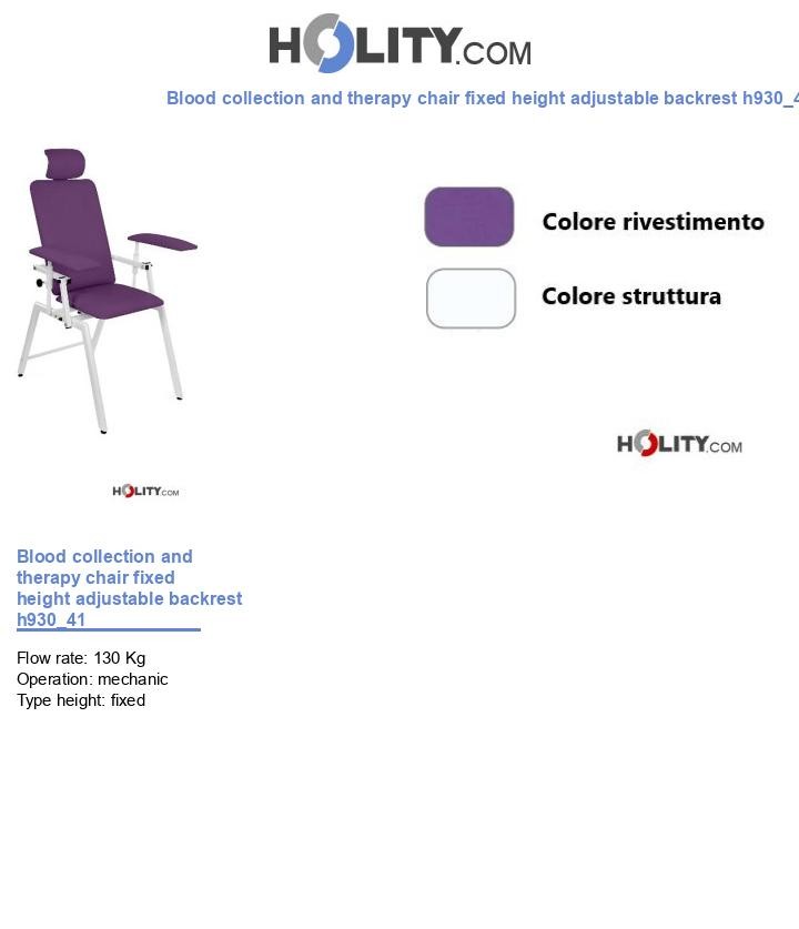 Blood collection and therapy chair fixed height adjustable backrest h930_41