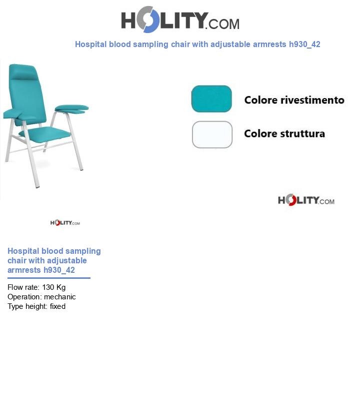 Hospital blood sampling chair with adjustable armrests h930_42