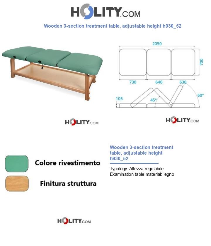 Wooden 3-section treatment table, adjustable height h930_52