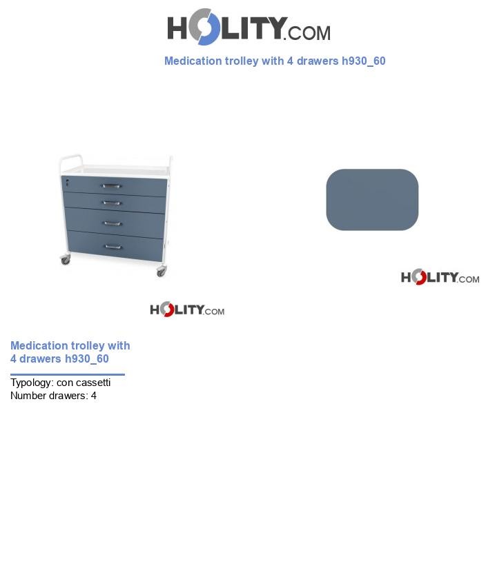 Medication trolley with 4 drawers h930_60