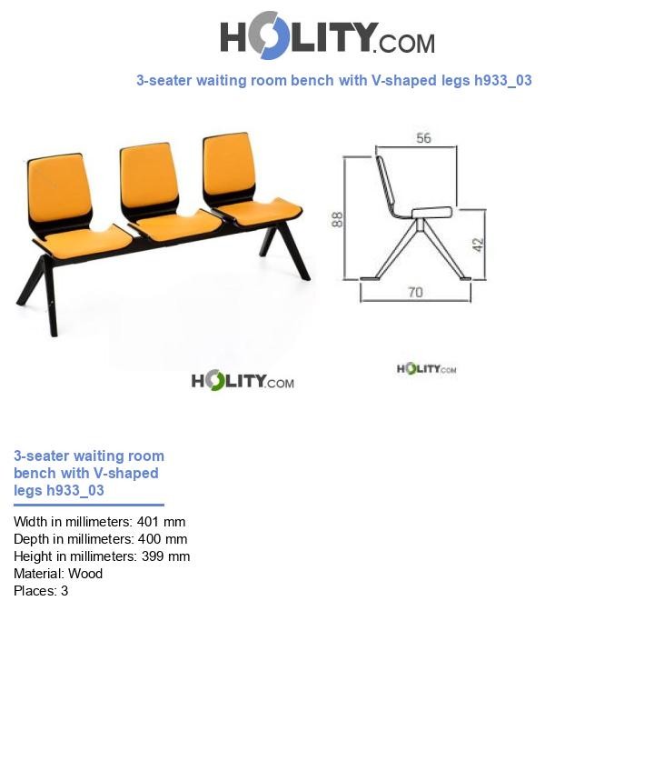 3-seater waiting room bench with V-shaped legs h933_03