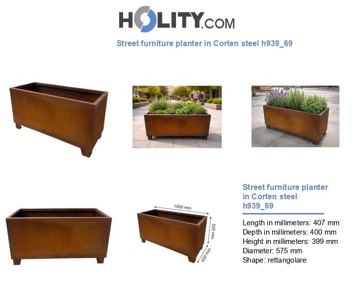 Street furniture planter in Corten steel h939_69