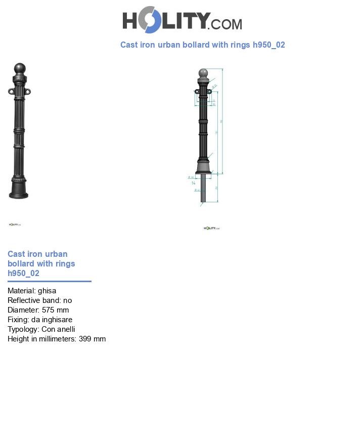 Cast iron urban bollard with rings h950_02