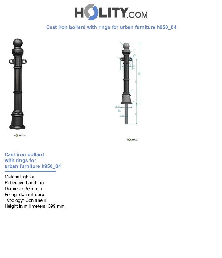 Cast iron bollard with rings for urban furniture h950_04
