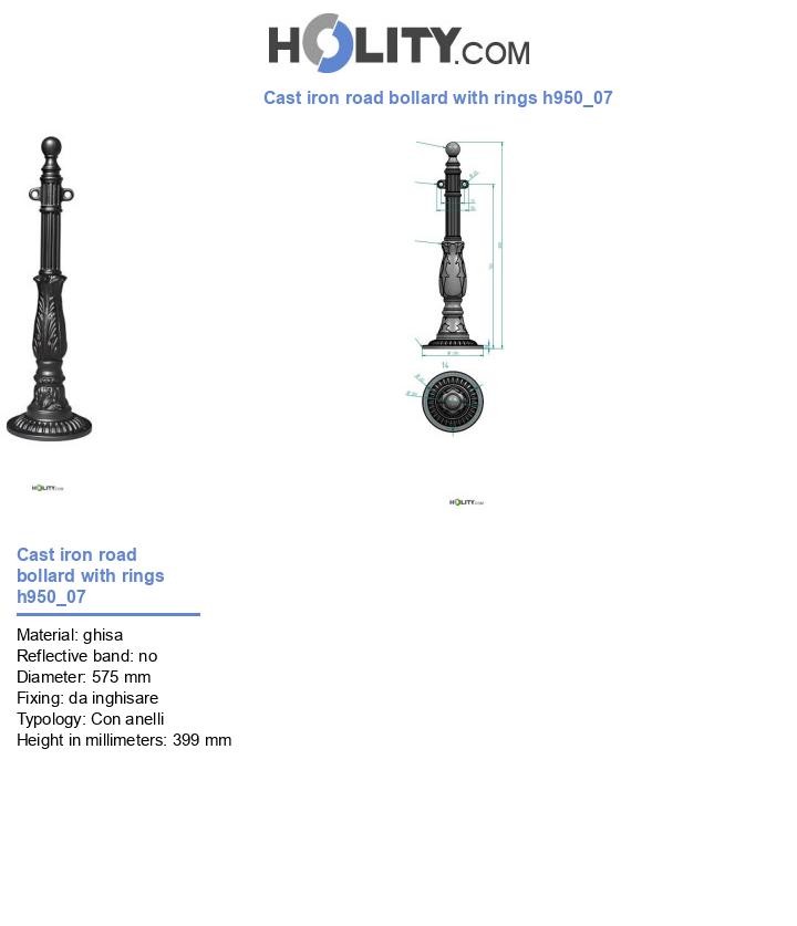 Cast iron road bollard with rings h950_07