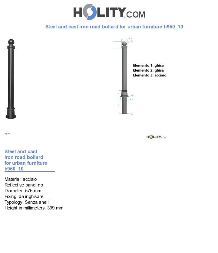 Steel and cast iron road bollard for urban furniture h950_10