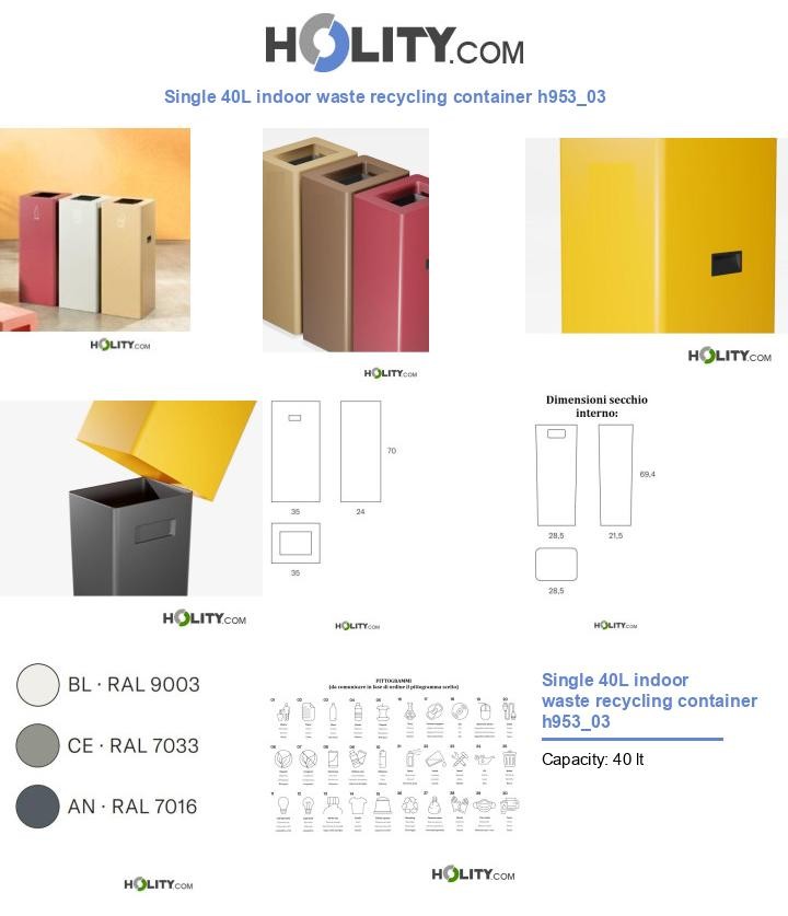 Single 40L indoor waste recycling container h953_03