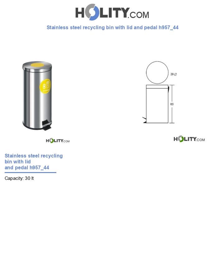 Stainless steel recycling bin with lid and pedal h957_44