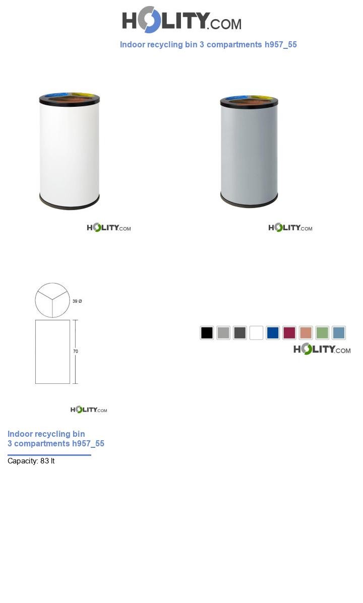 Indoor recycling bin 3 compartments h957_55
