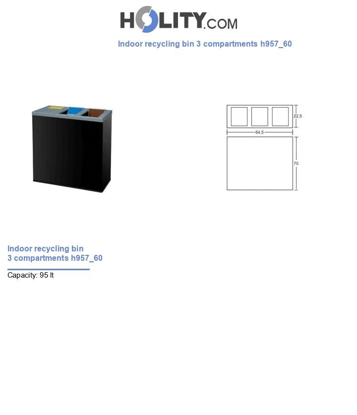 Indoor recycling bin 3 compartments h957_60