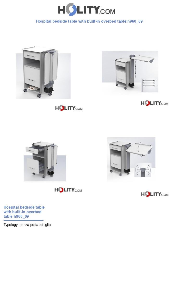 Hospital bedside table with built-in overbed table h960_09