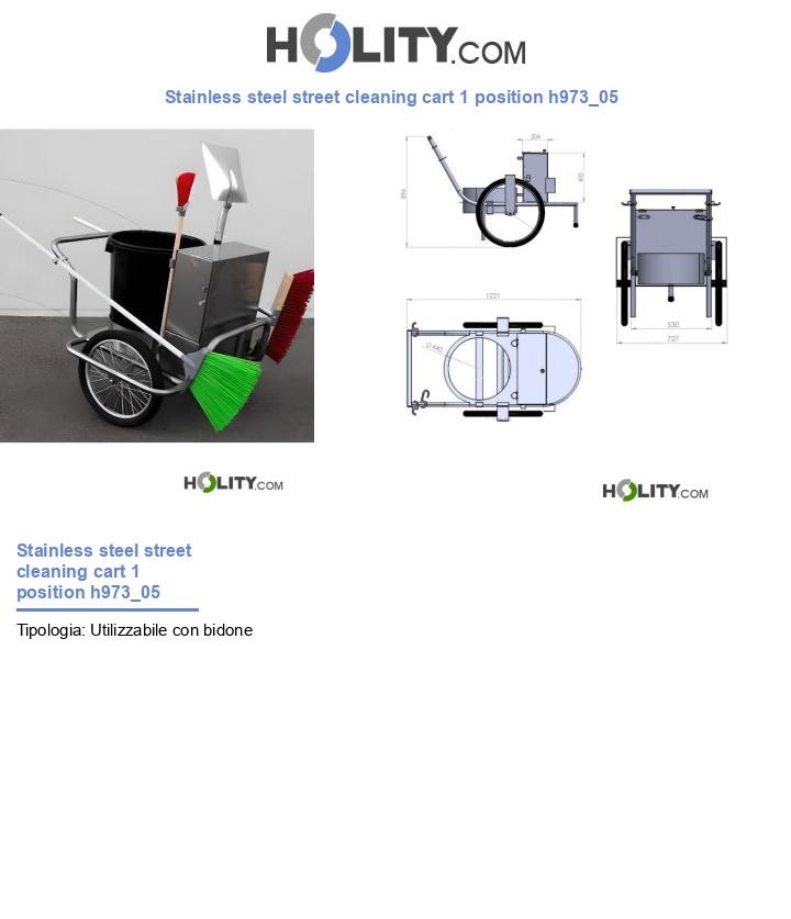 Stainless steel street cleaning cart 1 position h973_05