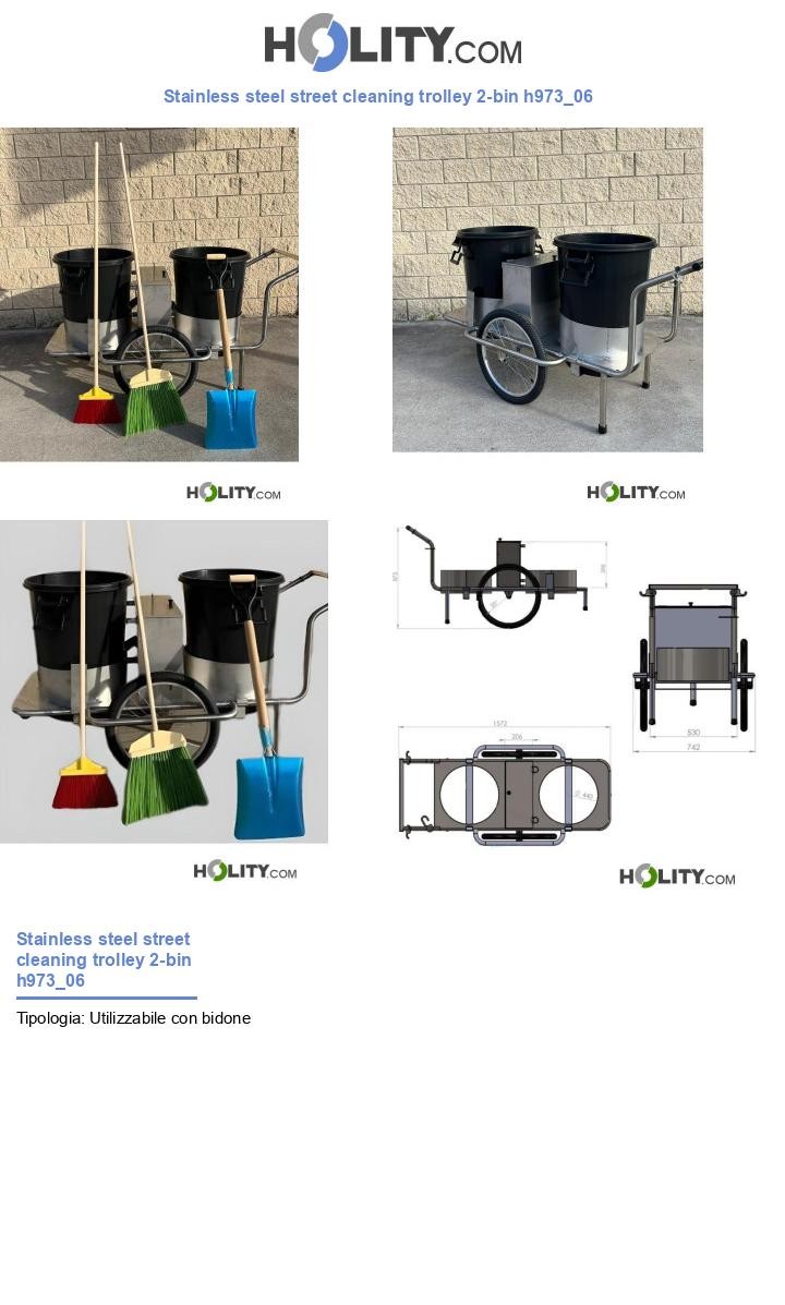 Stainless steel street cleaning trolley 2-bin h973_06