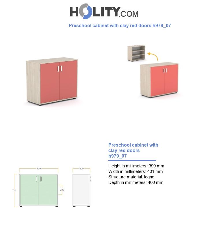 Preschool cabinet with clay red doors h979_07
