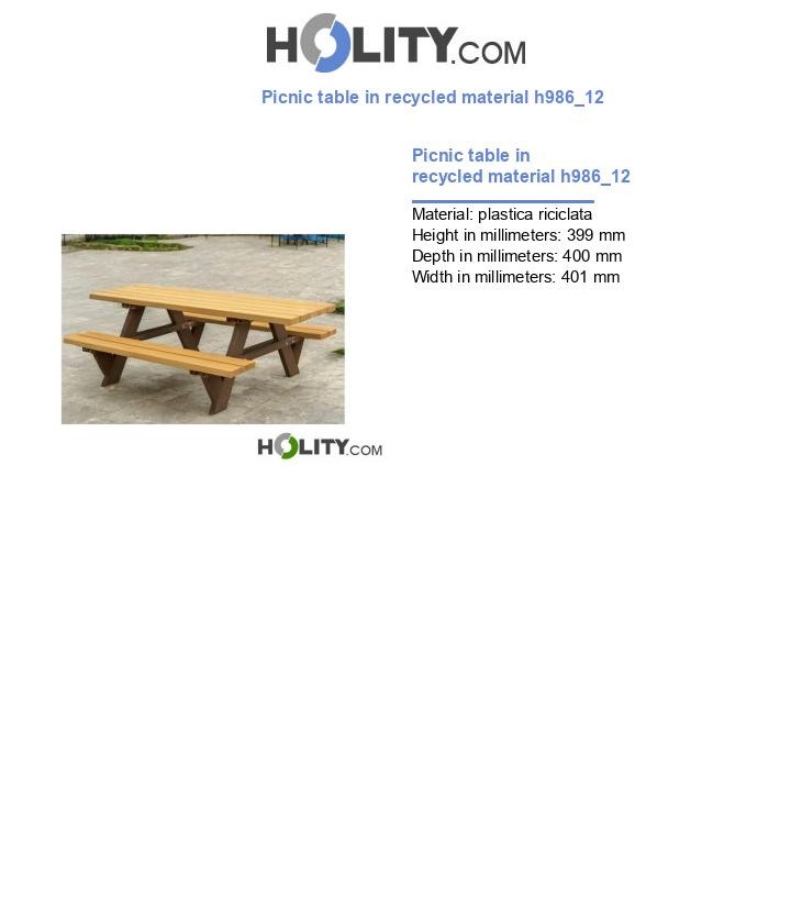 Picnic table in recycled material h986_12