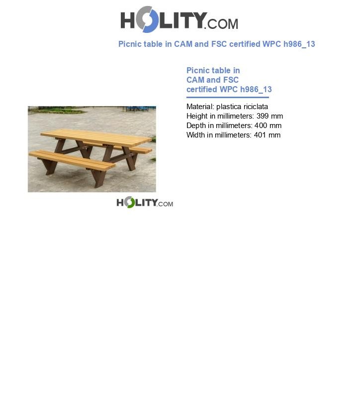 Picnic table in CAM and FSC certified WPC h986_13