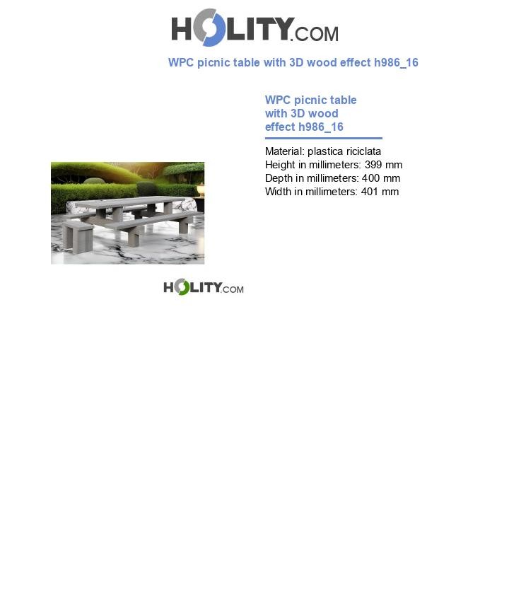 WPC picnic table with 3D wood effect h986_16