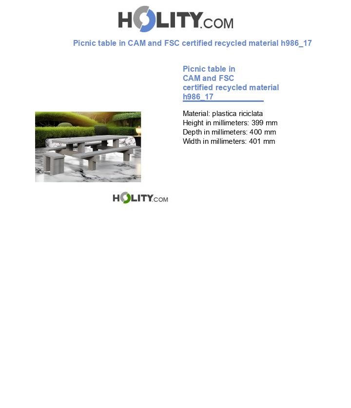 Picnic table in CAM and FSC certified recycled material h986_17